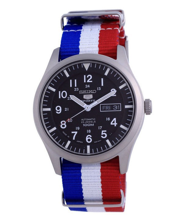 Orologio da uomo automatico Seiko 5 Sports in poliestere SNZG15J1-var-NATO25 100M