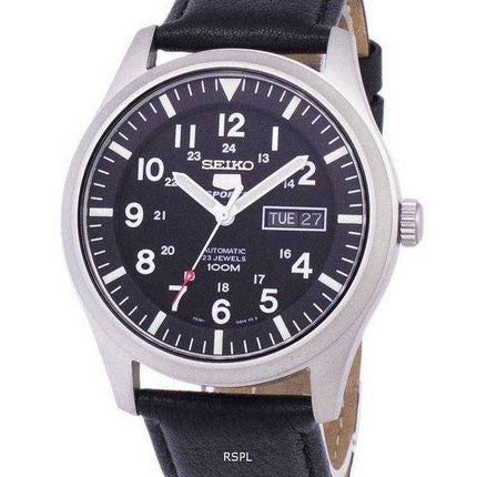 Orologio da uomo con quadrante automatico sportivo Seiko 5 in pelle nera SNZG15K1-LS10