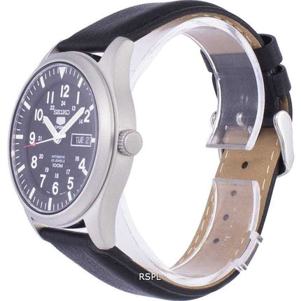 Orologio da uomo con quadrante automatico sportivo Seiko 5 in pelle nera SNZG15K1-LS10