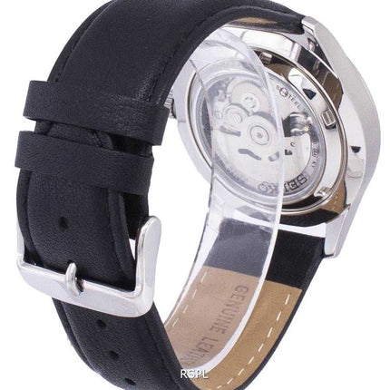 Orologio da uomo con quadrante automatico sportivo Seiko 5 in pelle nera SNZG15K1-LS10