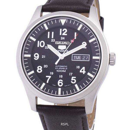Orologio da uomo con quadrante automatico sportivo Seiko 5 SNZG15K1-LS11 in pelle marrone scuro