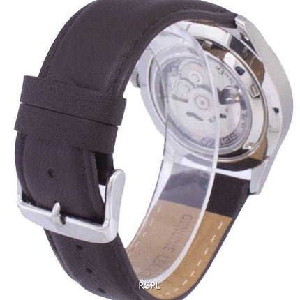 Orologio da uomo con quadrante automatico sportivo Seiko 5 SNZG15K1-LS11 in pelle marrone scuro