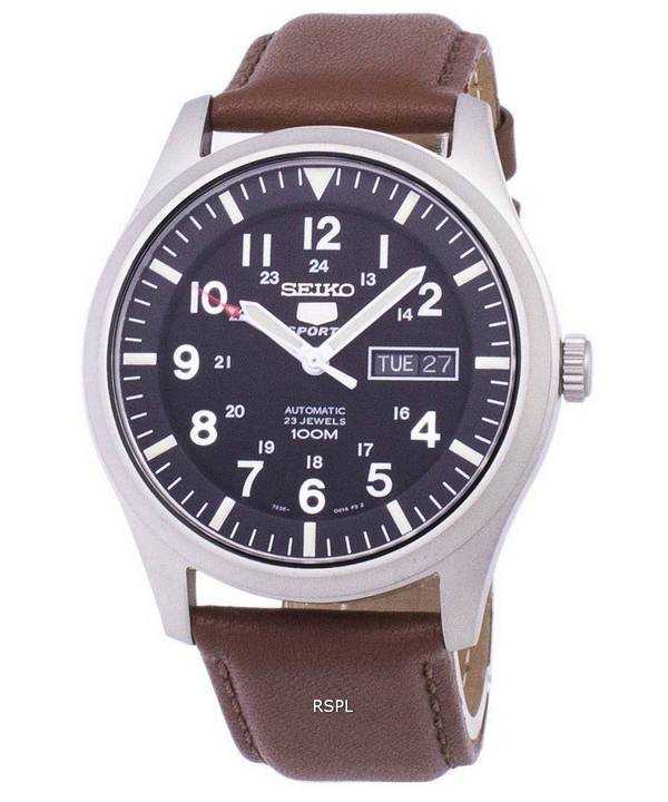 Orologio da uomo con quadrante automatico in pelle marrone Seiko 5 Sport SNZG15K1-LS12
