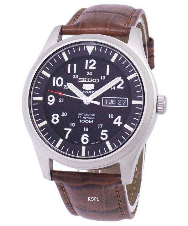 Orologio da uomo con quadrante automatico in pelle marrone Seiko 5 Sport SNZG15K1-LS7