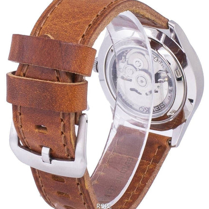 Orologio da uomo Seiko 5 Sports automatico in pelle marrone SNZG15K1-var-LS9 100M ricondizionato