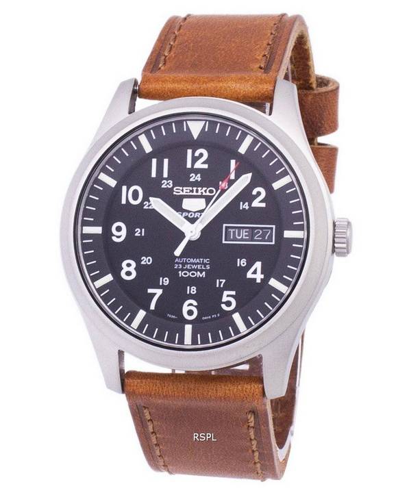 Orologio da uomo Seiko 5 Sports automatico in pelle marrone SNZG15K1-var-LS9 100M ricondizionato