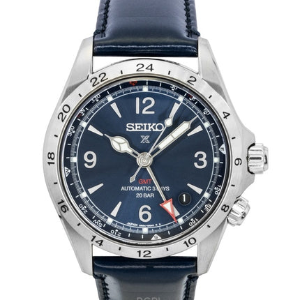 Orologio da uomo Seiko Prospex Alpinist GMT con cinturino in pelle e quadrante blu automatico SPB377J1 200M