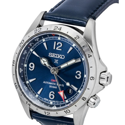 Orologio da uomo Seiko Prospex Alpinist GMT con cinturino in pelle e quadrante blu automatico SPB377J1 200M