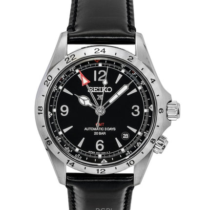 Orologio da uomo Seiko Prospex Alpinist GMT con cinturino in pelle e quadrante nero, automatico SPB379J1, 200 m