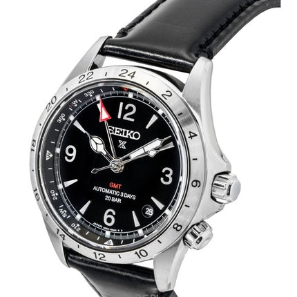 Orologio da uomo Seiko Prospex Alpinist GMT con cinturino in pelle e quadrante nero, automatico SPB379J1, 200 m