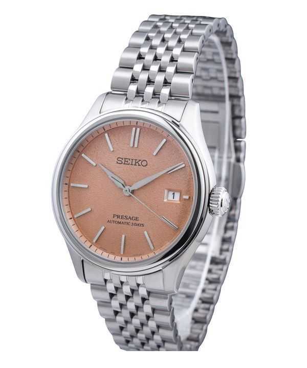 Orologio da uomo Seiko Presage Classic Araigaki in acciaio inossidabile con quadrante arancione automatico SPB467J1 100M