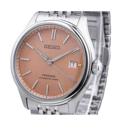 Orologio da uomo Seiko Presage Classic Araigaki in acciaio inossidabile con quadrante arancione automatico SPB467J1 100M