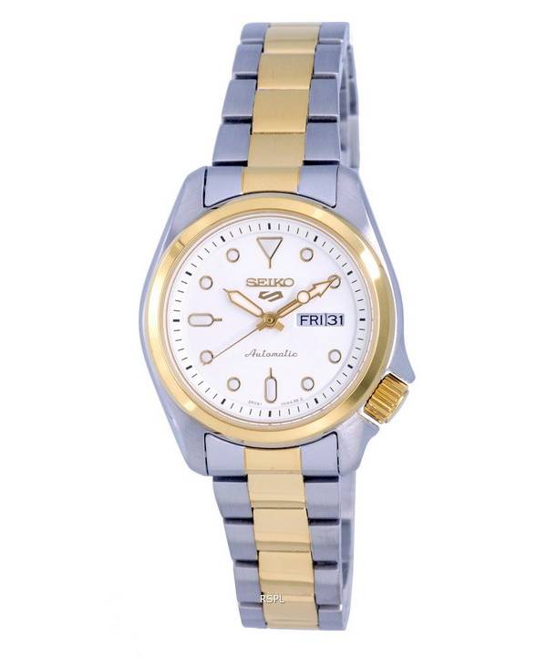 Orologio da donna Seiko 5 Sports bicolore in acciaio inossidabile con quadrante bianco, automatico, SRE004 SRE004K1 SRE004K, 100 m, ricondizionato