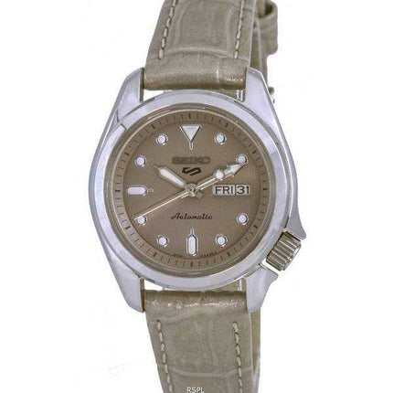Orologio da donna Seiko 5 Sports Compact in pelle quadrante beige automatico SRE005 SRE005K1 SRE005K 100M