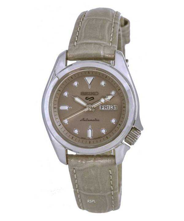 Orologio da donna Seiko 5 Sports Compact in pelle quadrante beige automatico SRE005 SRE005K1 SRE005K 100M