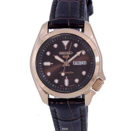 Orologio da donna Seiko 5 Sports Compact in pelle marrone quadrante automatico SRE006 SRE006K1 SRE006K 100M orologio da donna