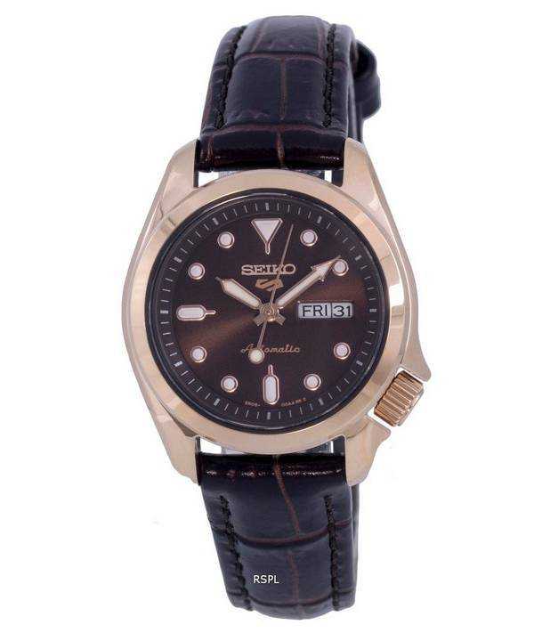 Orologio da donna Seiko 5 Sports Compact in pelle marrone quadrante automatico SRE006 SRE006K1 SRE006K 100M orologio da donna