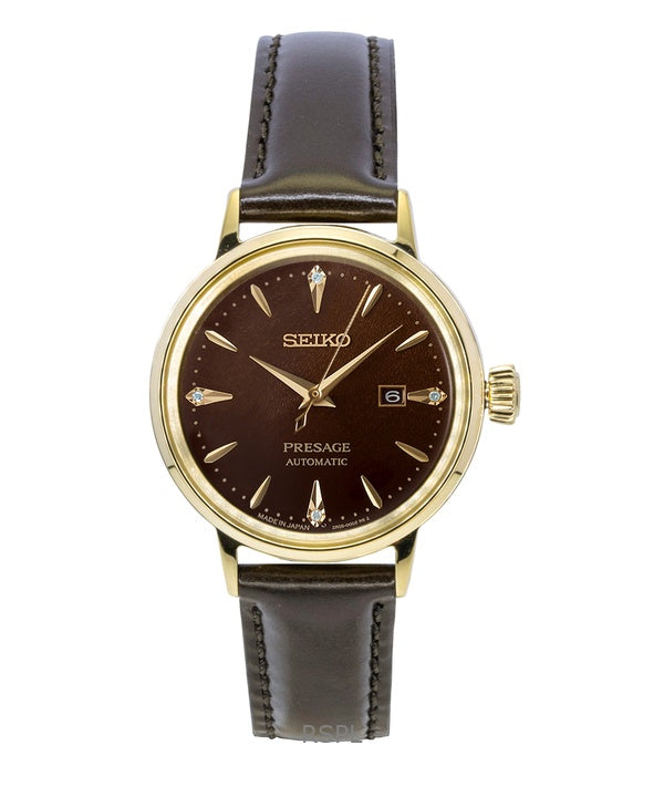 Orologio da donna Seiko Presage Cocktail con dettagli in diamanti e cinturino in pelle automatico SRE020J1