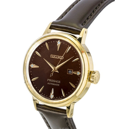 Orologio da donna Seiko Presage Cocktail con dettagli in diamanti e cinturino in pelle automatico SRE020J1