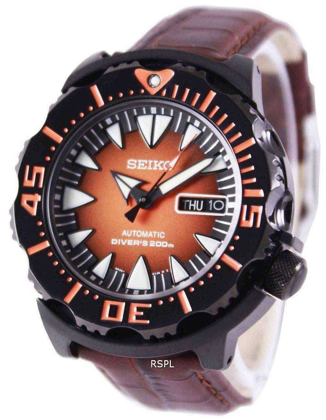 Orologio da uomo automatico Seiko 5 Sports Diver's 200M Ratio in pelle marrone SRP311K1-LS3