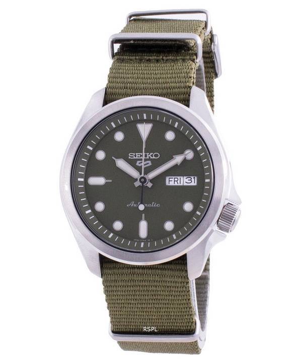 Orologio da uomo Seiko 5 Sports ricondizionato con quadrante verde e cinturino in nylon automatico SRPE65 SRPE65K1 SRPE65K 100M