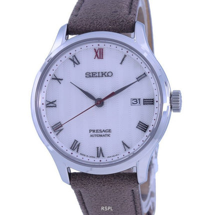Orologio da uomo Seiko Presage Zen Garden quadrante bianco cinturino in pelle automatico SRPG25 SRPG25J1 SRPG25J