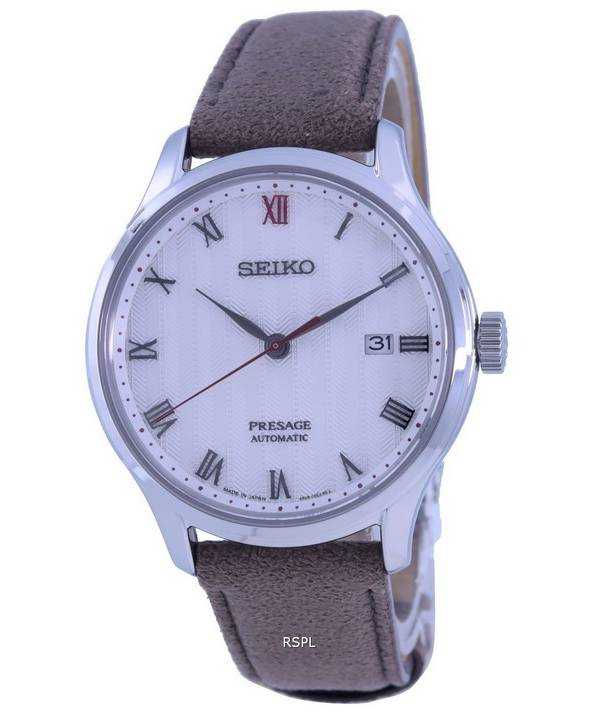 Orologio da uomo Seiko Presage Zen Garden quadrante bianco cinturino in pelle automatico SRPG25 SRPG25J1 SRPG25J