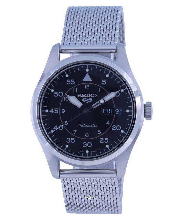 Orologio da uomo Seiko 5 Sports Flieger in acciaio inossidabile con quadrante nero automatico SRPH23K1 100M
