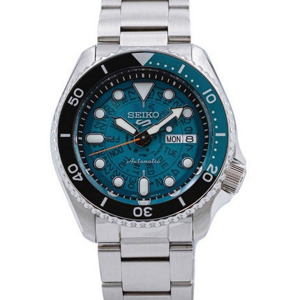 Orologio da uomo automatico SRPJ45K1 100M con quadrante verde acqua trasparente in acciaio inossidabile stile Seiko 5 Sports SKX