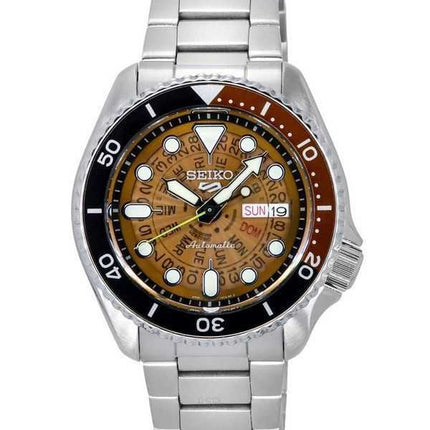 Orologio da uomo Seiko 5 Sports SKX stile acciaio inossidabile trasparente quadrante arancione automatico SRPJ47K1 100M