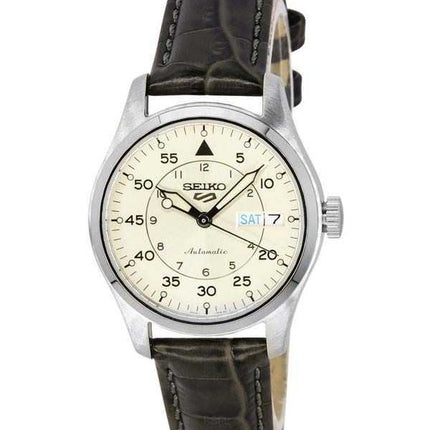 Orologio da uomo Seiko 5 Sports GMT Champagne Flieger Suit Style con cinturino in pelle automatico SRPJ87K1 100M ricondizionato