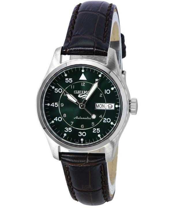 Seiko 5 Sports GMT Kelly Green Flieger Suit Style cinturino in pelle automatico SRPJ89K1 100M orologio da uomo