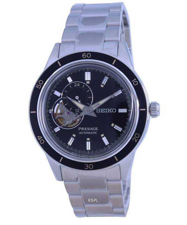 Orologio da uomo Seiko Presage Style anni &#39;60 Open Heart quadrante nero automatico SSA425 SSA425J1 SSA425J