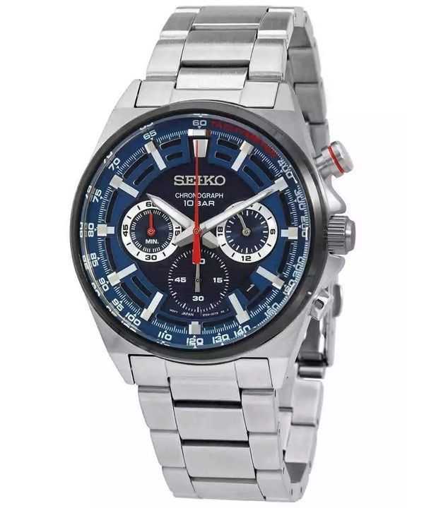 Orologio da uomo Seiko Conceptual Chronograph in acciaio inossidabile con quadrante blu al quarzo SSB407P1 100M