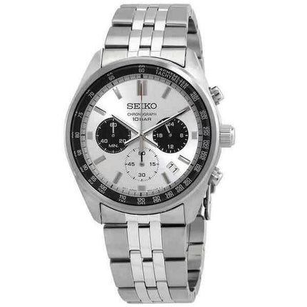 Orologio da uomo Seiko cronografo in acciaio inossidabile quadrante bianco al quarzo SSB425P1 100M