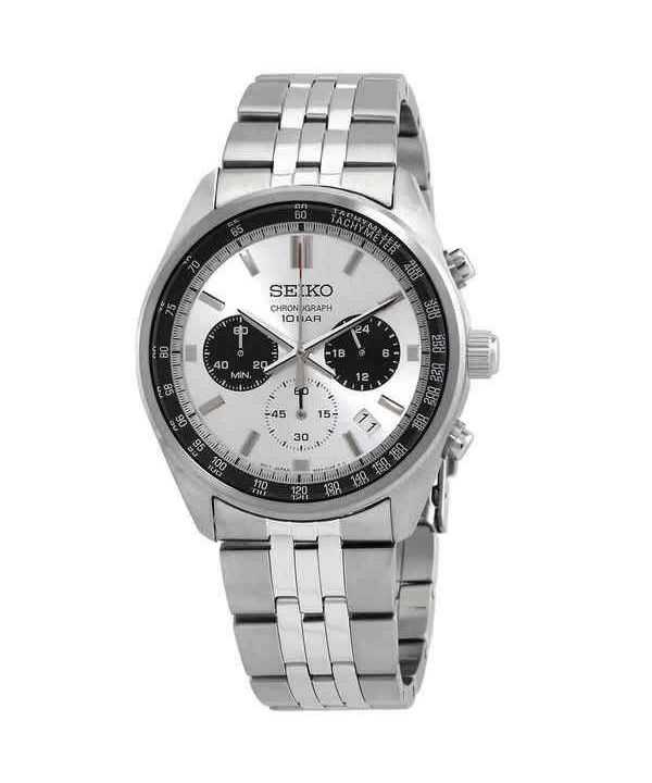 Orologio da uomo Seiko cronografo in acciaio inossidabile quadrante bianco al quarzo SSB425P1 100M