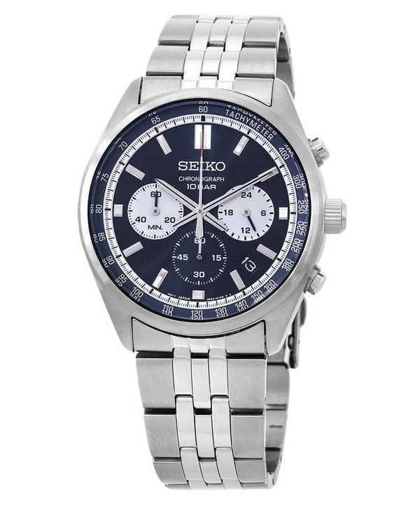 Orologio da uomo Seiko Discover More Chronograph in acciaio inossidabile con quadrante blu al quarzo SSB427P1 100M