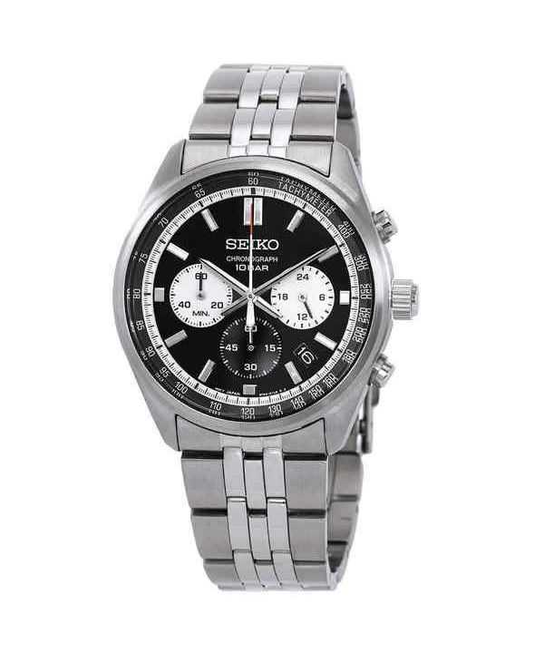 Orologio da uomo Seiko cronografo in acciaio inossidabile quadrante nero al quarzo SSB429P1 100M