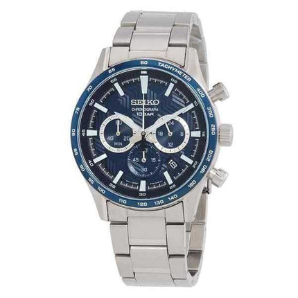 Orologio da uomo Seiko Sports Cronografo in acciaio inossidabile quadrante blu al quarzo SSB445P1 100M