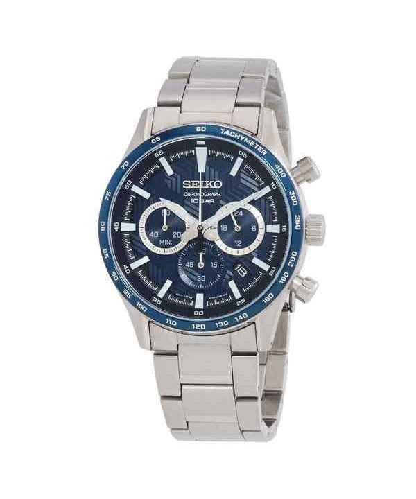 Orologio da uomo Seiko Sports Cronografo in acciaio inossidabile quadrante blu al quarzo SSB445P1 100M