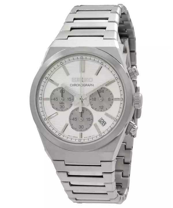 Orologio da uomo Seiko Discover More Classic Chronograph in acciaio inossidabile con quadrante bianco al quarzo SSB451P1 100M