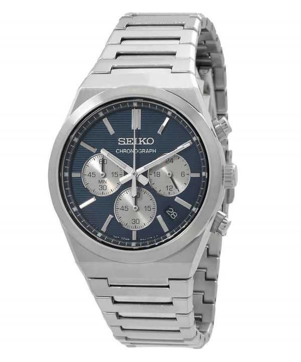 Orologio da uomo Seiko Sport Chronograph in acciaio inossidabile con quadrante blu al quarzo SSB453P1 100M