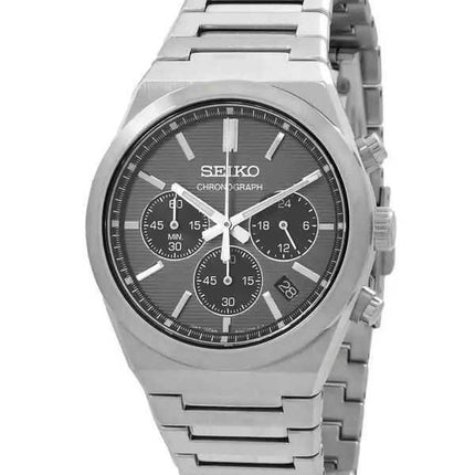 Seiko Discover More Classic Cronografo in acciaio inossidabile con quadrante grigio al quarzo SSB455P1 100M Orologio da uomo