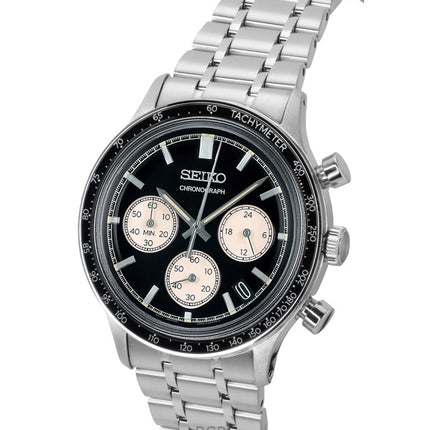 Orologio da uomo Seiko Cronografo in acciaio inossidabile con quadrante nero al quarzo SSB479P1