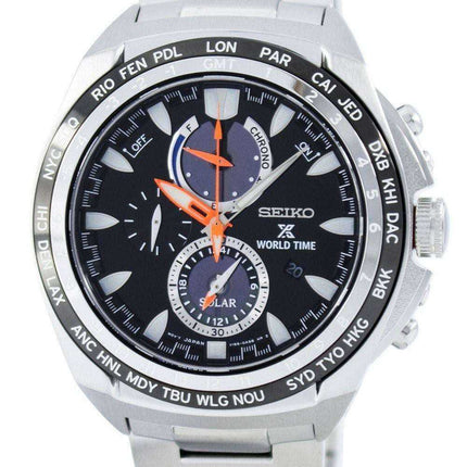 Orologio da uomo Seiko Prospex Solar World Time Chronograph Power Reserve SSC487 SSC487P1 SSC487P