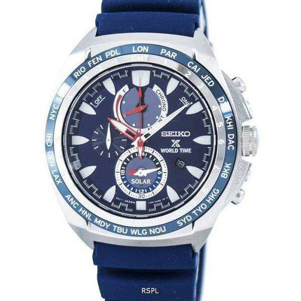 Orologio da uomo Seiko Prospex Solar World Time Chronograph Power Reserve SSC489 SSC489P1 SSC489P