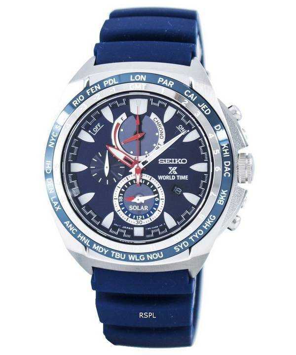 Orologio da uomo Seiko Prospex Solar World Time Chronograph Power Reserve SSC489 SSC489P1 SSC489P