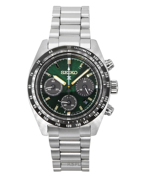 Orologio da uomo Seiko Prospex Speedtimer Chronograph quadrante verde intenso Solar SSC933P1 100M