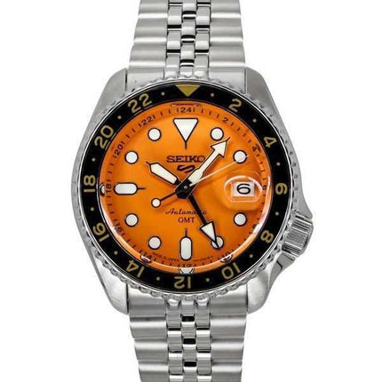 Orologio da uomo Seiko 5 Sports SKX Sports Style GMT in acciaio inossidabile quadrante arancione 24 gioielli automatico SSK005J1