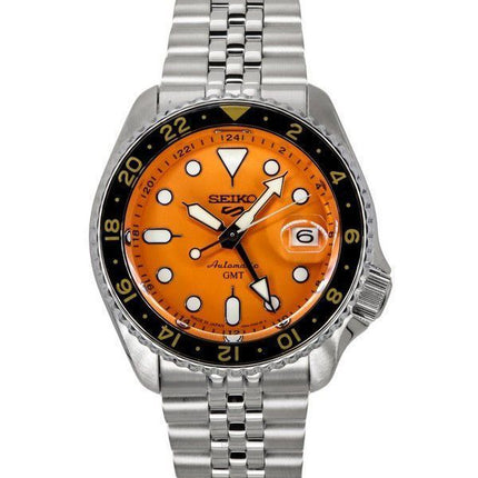 Orologio da uomo Seiko 5 Sports SKX Sports Style GMT in acciaio inossidabile con quadrante arancione, 24 gioielli, automatico SSK005J1 100M, ricondizionato